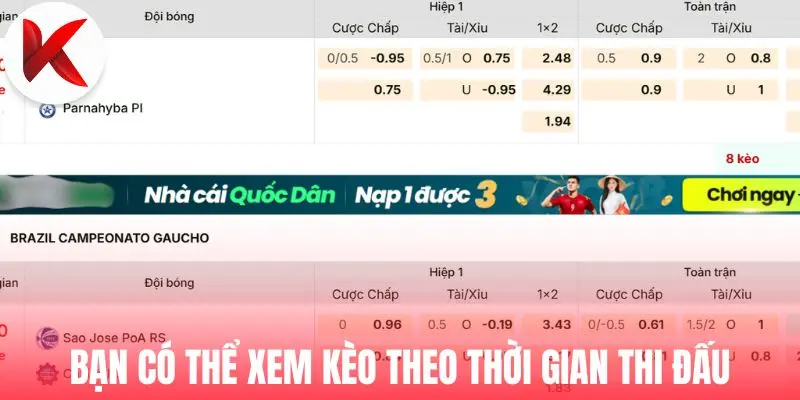 Bạn có thể xem kèo theo thời gian thi đấu