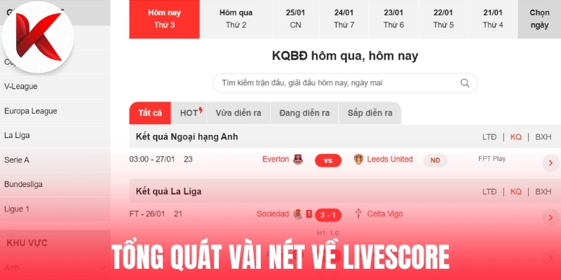 Tổng quát vài nét về Livescore