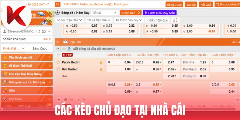 Các kèo chủ đạo tại nhà cái