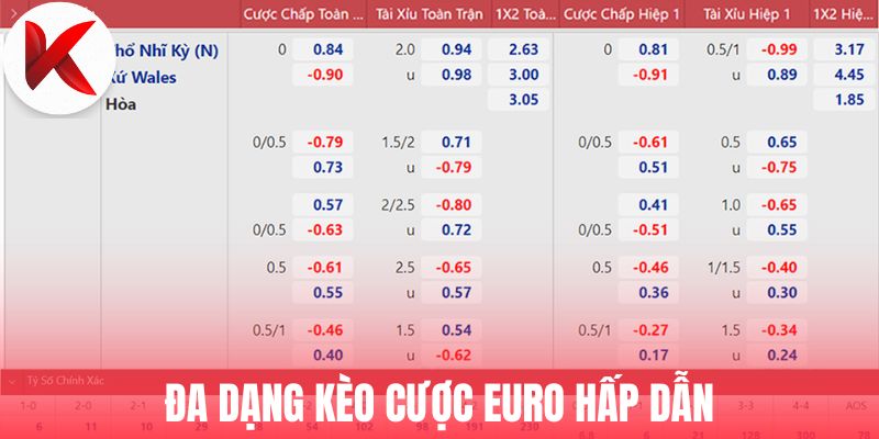 Đa dạng kèo cược Euro hấp dẫn