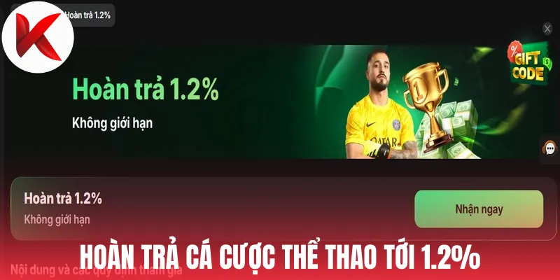 Hoàn trả cá cược thể thao tới 1.2%