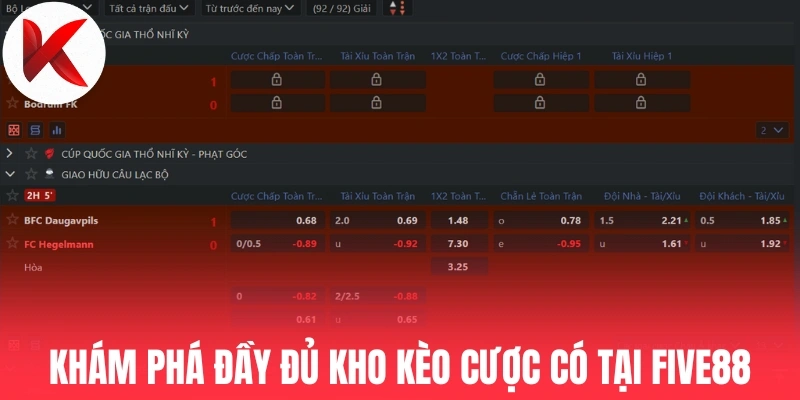 Khám phá đầy đủ kho kèo cược có tại Five88