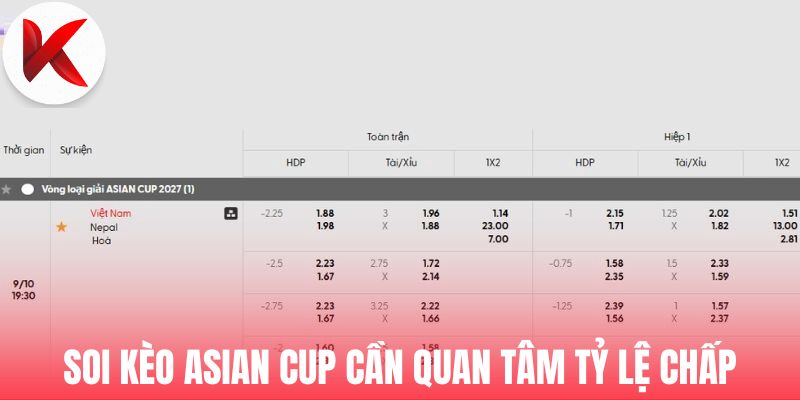 Soi kèo Asian Cup cần quan tâm tỷ lệ chấp